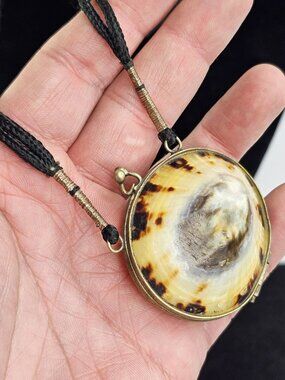 Vintage Shell Locket Pendant Necklace Hinged Oval Pill Box Handmade Amazing